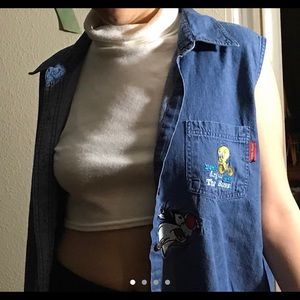 Vintage looney tunes button up jean tank top